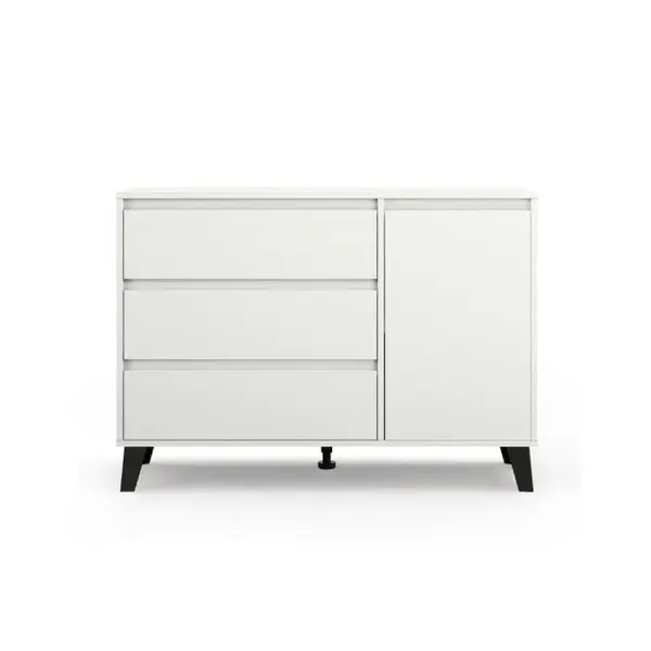 Comoda BORG, 1 usa, 3 sertare, alb, 110x38,8x78,4 cm