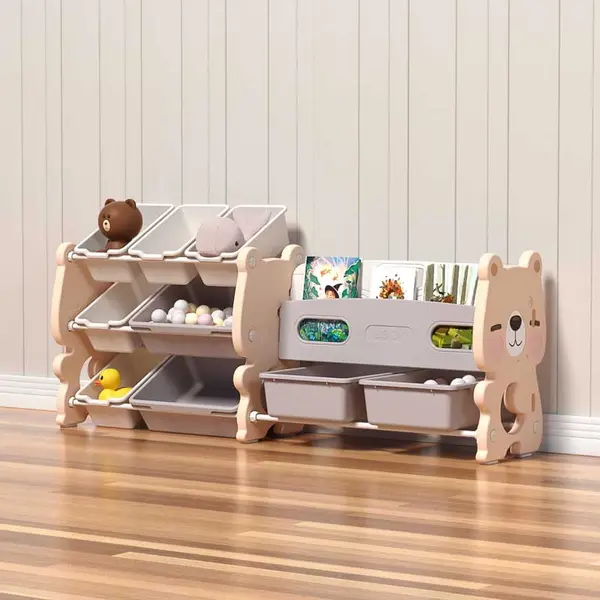 Comodă combinată pentru jucării și cărți Feelkids - Urs roz