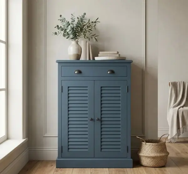 Comoda cu 2 usi si 1 sertar, Colectia Shutter cu finisaj Greenish Blue