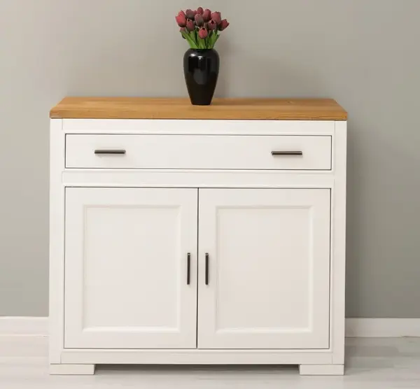 Comoda cu 2 usi si 1 sertar 'Pure', sertar pe sina metalica cu finisaj Signal White / Honey Brown