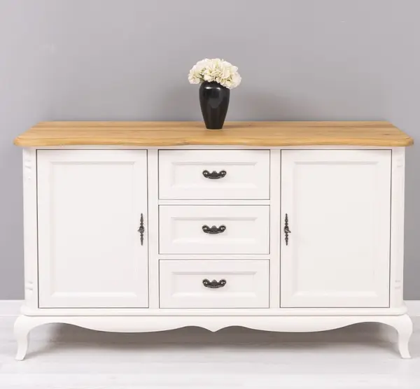 Comoda cu 2 usi si 3 sertare 'Chic', blat stejar, sertare pe sine soft close cu finisaj Cream Antic / Light Walnut Waxed
