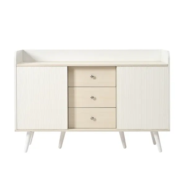 Comodă cu 3 sertare, uși glisante în dungi, 117,5x39,5x79 cm, Alb