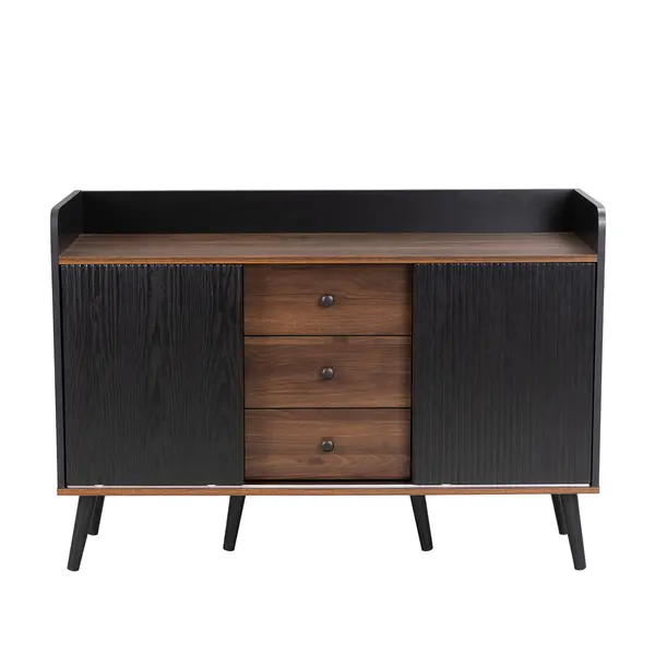 Comodă cu 3 sertare, uși glisante în dungi, 117,5x39,5x80 cm, Negru
