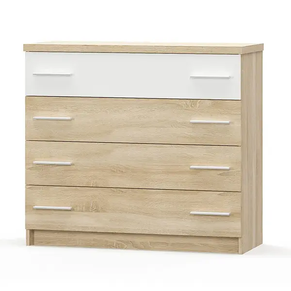Comoda cu 4 sertare Geneva, Alb, 103x40x92 cm