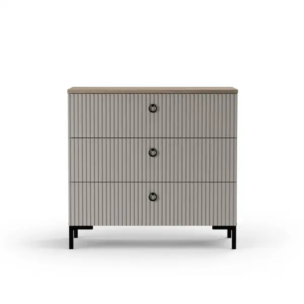 Comoda DOMINICA, 3 sertare, taupe + stejar silverjack, 85,5x41x81 cm
