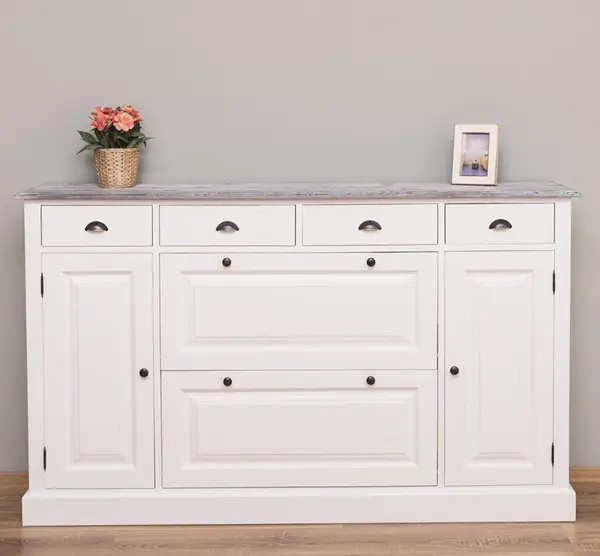 Comoda hol cu 2+2 usi si 4 sertare cu finisaj Signal White Antic / Slate Grey