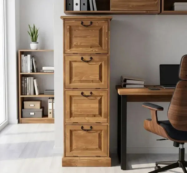 Comoda ingusta cu 4 usi rabatabile cu finisaj Walnut Waxed