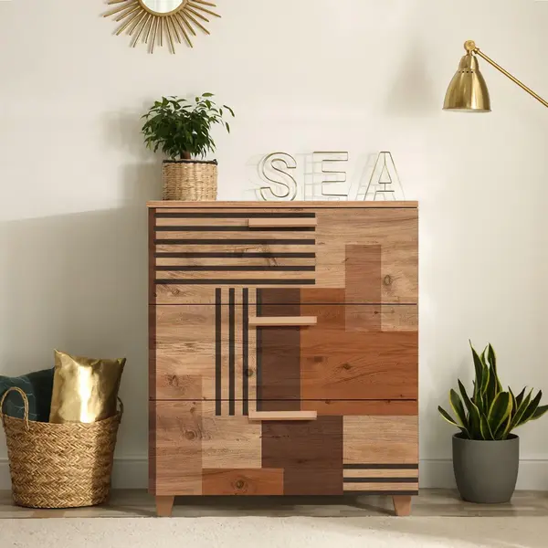 Comoda Leva Gravis Colorblock Dresser, Stejar, 43x95x80 cm