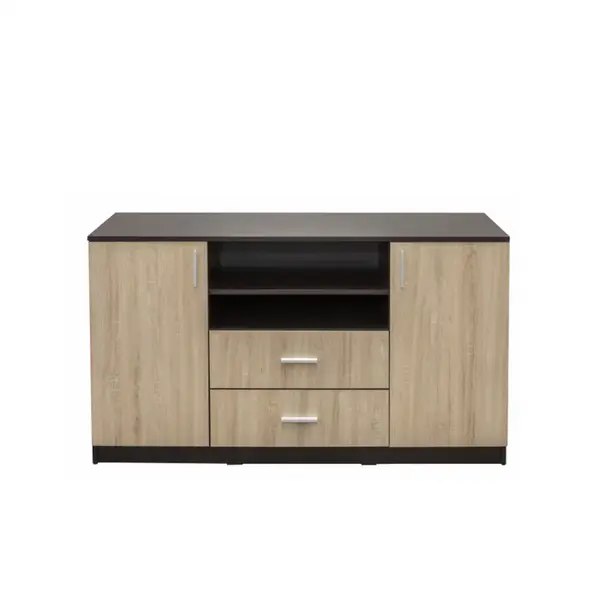 Comoda LUXOR, 2 usi, 2 sertare, corp sonoma inchis, fronturi sonoma deschis, 140x40x80 cm