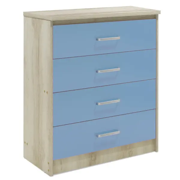 Comoda pentru copii cu 4 sertare Sertar Looney, castillo-albastru, 80x40x95 cm