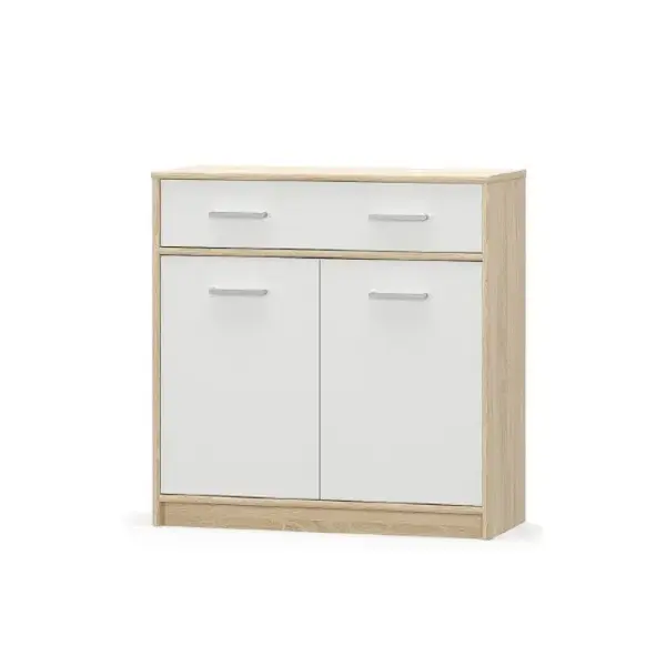Comoda TIPS, 2 usi, 1 sertar, stejar sonoma + alb, 83,4x34,3x85,5 cm