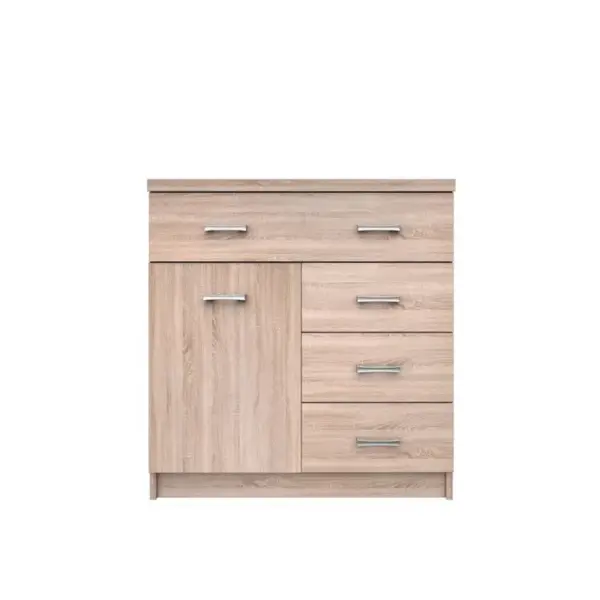 Comoda TOP MIX, 1 usa, 4 sertare, stejar sonoma, 80x33x85 cm