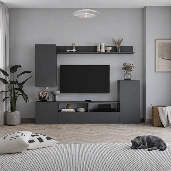 Comoda TV 210x38x90,4 cm, cu dulap suspendat, pentru living