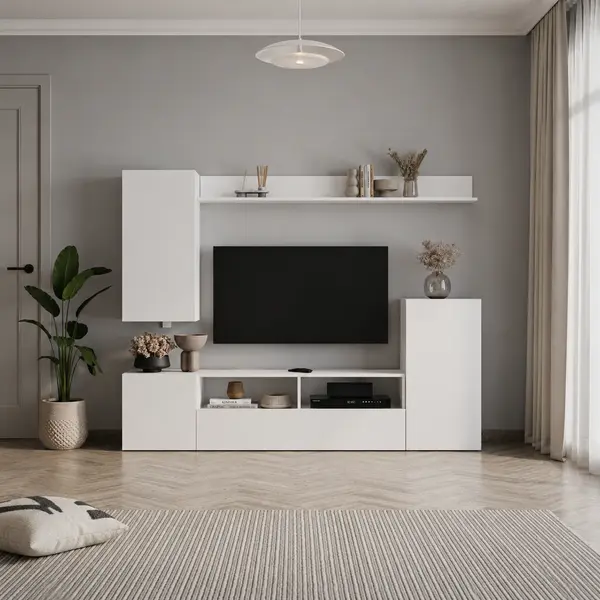 Comoda TV 210x38x90,4 cm, cu dulap suspendat, pentru living