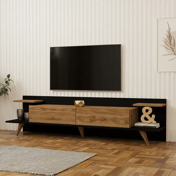 Comoda TV Astry, Antracit-Nuc - Antracit-Stejar, 180x37x45 cm