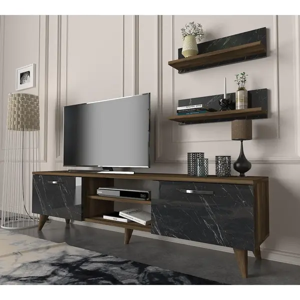Comoda Tv Ayden - Marble, Nuc, 150x40x30 cm