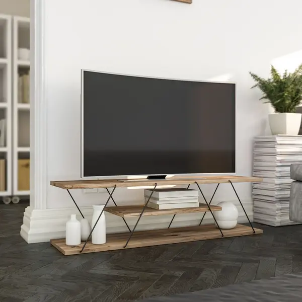 Comoda TV Canaz Negru-Walnut, Stejar - Galben, 120x33x30 cm