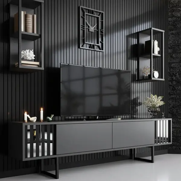 Comoda Tv Chrome Line Tv Stand Stylish, Gri, 180x48x30 cm