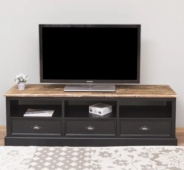 Comoda TV cu 3 sertare si 3 spatii deschise cu finisaj Black/Chestnut Brown