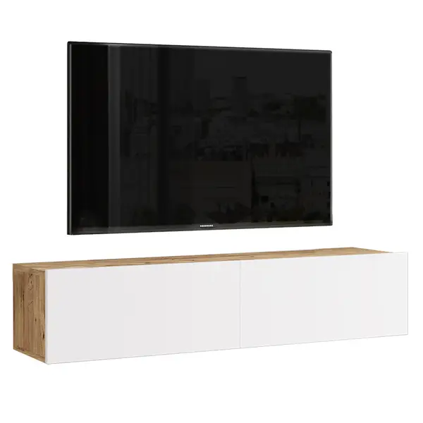 Comoda TV de perete Serit, Alb - sonoma, 140x31x29 cm