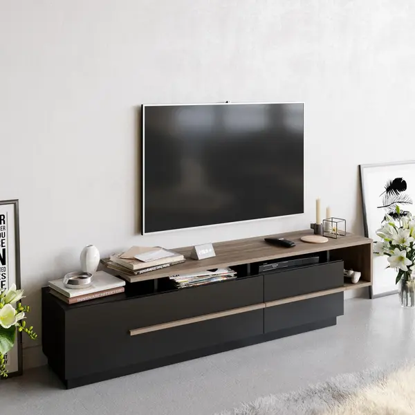 Comoda Tv Deniz, Negru, 180x46x39 cm