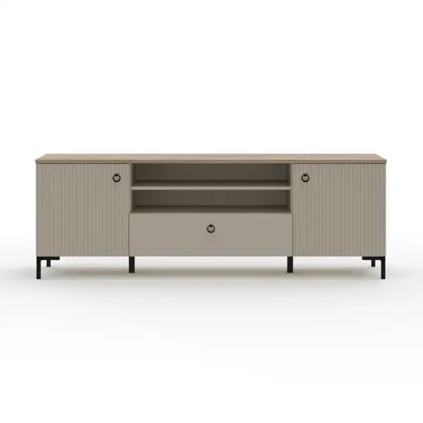 Comoda TV DOMINICA, 2 usi, 1 sertar, taupe + stejar silverjack, 184x41x63 cm