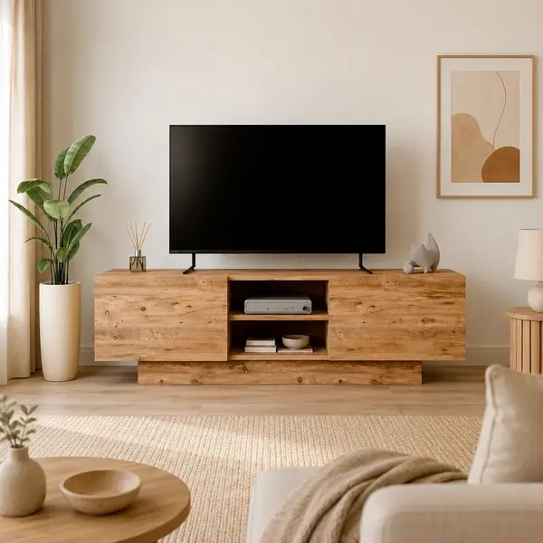 Comodă TV DORA cu uși și raft central, PAL 18 mm, 140 x 31 x 42 cm