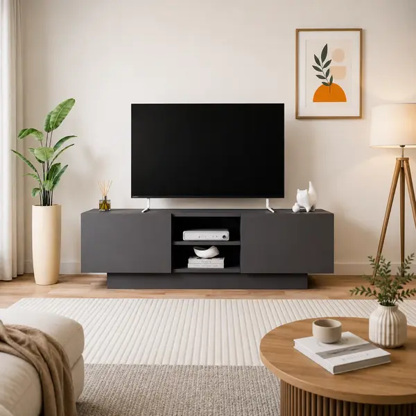 Comodă TV DORA cu uși și raft central, PAL 18 mm, 140 x 31 x 42 cm