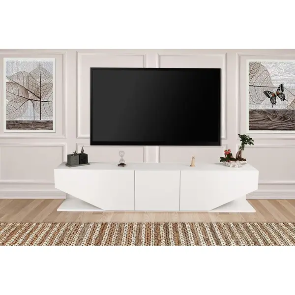 Comoda Tv Elegant cu 3 usi, Alb, 180x40x30 cm