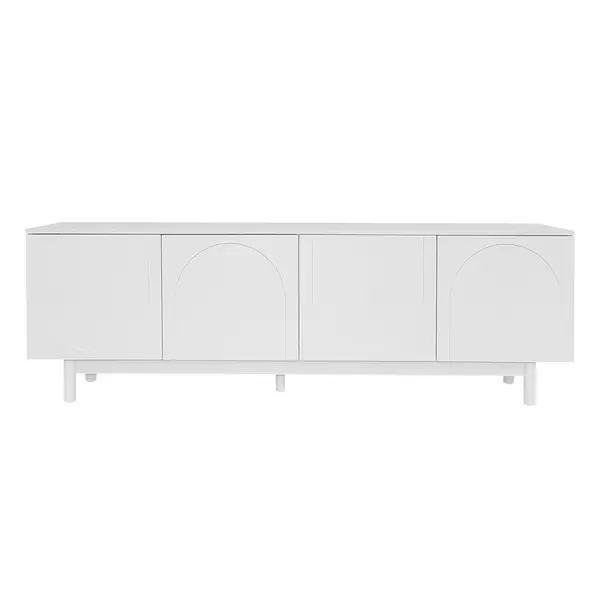 Comodă TV Elegant în Stil Luxos cu Uși Structurate și Rafturi Reglabile, 175x38x56 cm, Alb