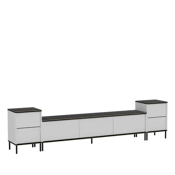 Comoda TV IMAJ, alb + negru + auriu, 180x35x45,2 cm