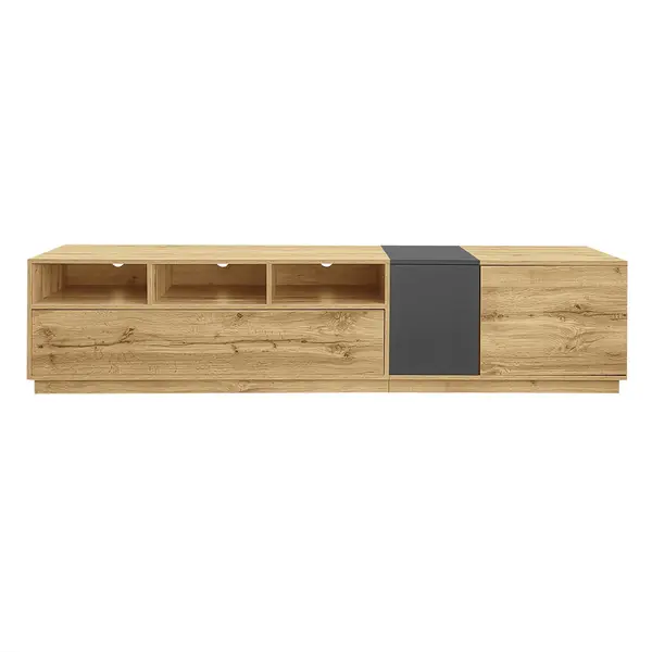 Comodă TV în culori contrastante, 200x45x45 cm, Culoare naturală+Gri