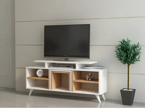 Comoda TV Kutay - Alb, Teak
