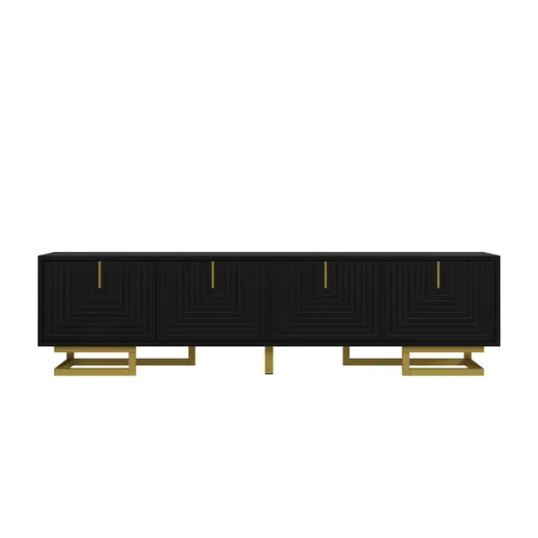 Comodă TV, mânere și picioare aurii, picioare reglabile, 160x38x44,5 cm, Negru