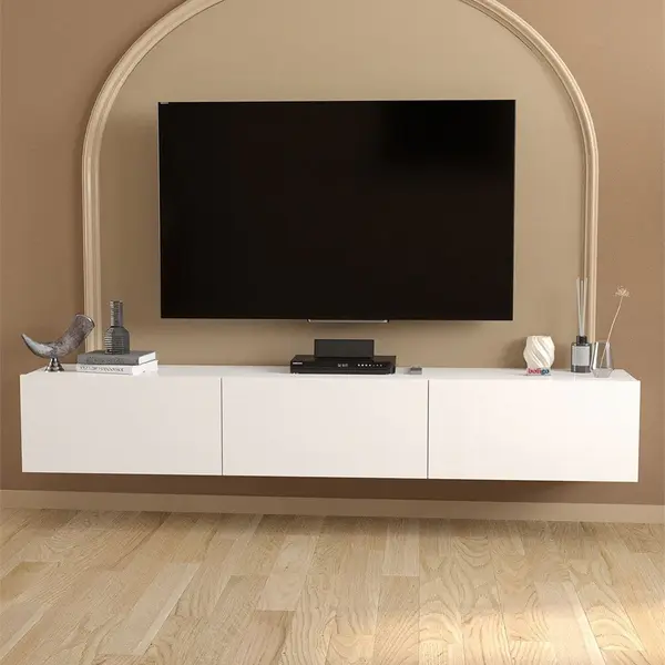 Comoda TV Marvel 180 cm, mobilier living, suport televizor mare pana la 75 inch, 2 usi rabatabile cu inchidere lina soft-close, PAL melaminat 18 mm clasa E1, pentru soundbar si consola jocuri