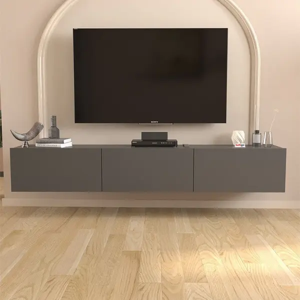 Comoda TV Marvel 180 cm, mobilier living, suport televizor mare pana la 75 inch, 2 usi rabatabile cu inchidere lina soft-close, PAL melaminat 18 mm clasa E1, pentru soundbar si consola jocuri