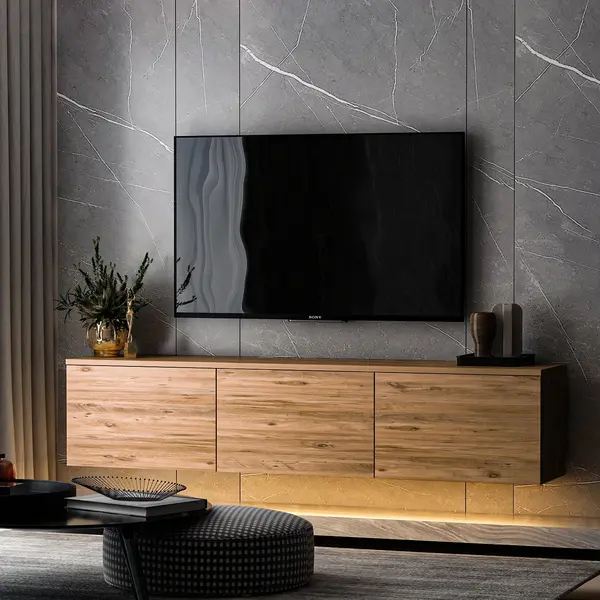 Comoda TV Neon Inarch, alb - stejar, pin atlantic, 160x32 cm