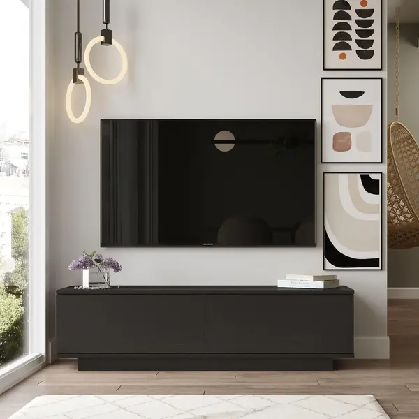 Comoda TV Shelfy, Alb - Negru, 140x39x36 cm