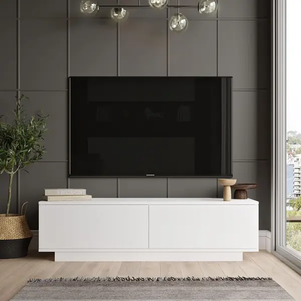 Comoda TV Shelfy, Alb - Negru, 140x39x36 cm