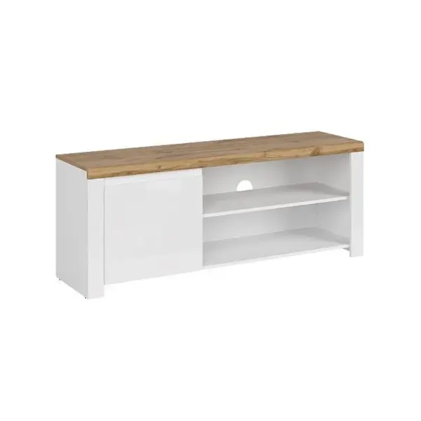Comoda TV VIGO, 1 usa, alb + stejar wotan, 156x41,5x61 cm