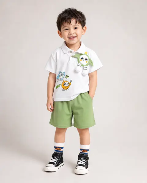 Compleu 2 Piese Băieți Tricou Alb și Pantaloni Scurți Carol - 12-18 luni