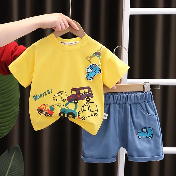 Compleu 2 Piese Baieti Tricou Galben și Pantaloni Scurți Denis - 12-18 luni