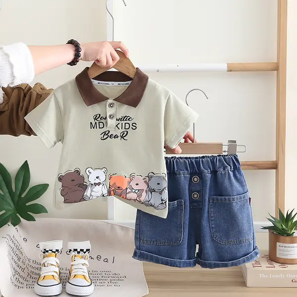 Compleu 2 Piese Băieți Tricou și Pantaloni Denim Sergiu - 2-3 ani