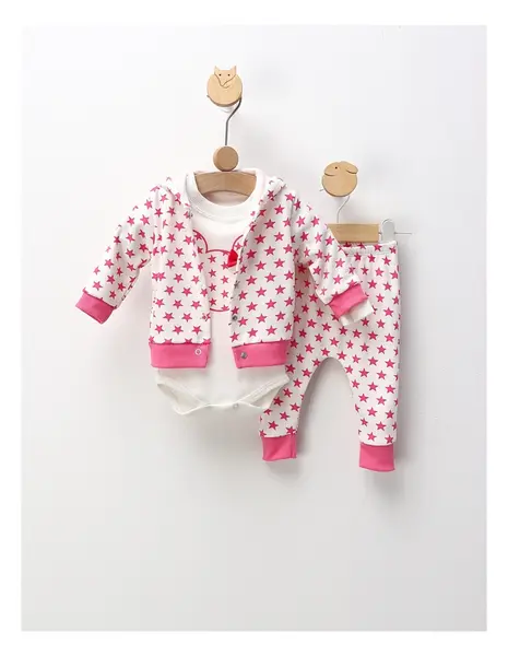 Compleu 3 piese Minnie Stars, alb-ciclam