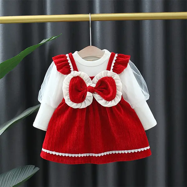 Compleu Bluza Alba si Sarafan Rosu Adina - 2-3 ani