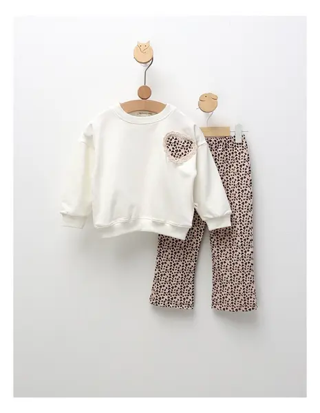 Compleu cu print leopard Sophia, alb-corai