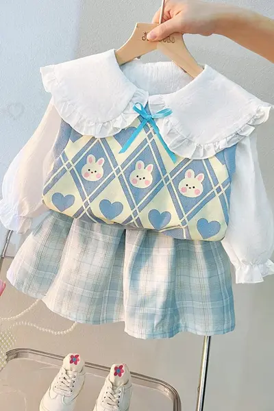 Compleu din 3 piese pentru fete din bumbac LARA - albastru / 3 ani (100cm)