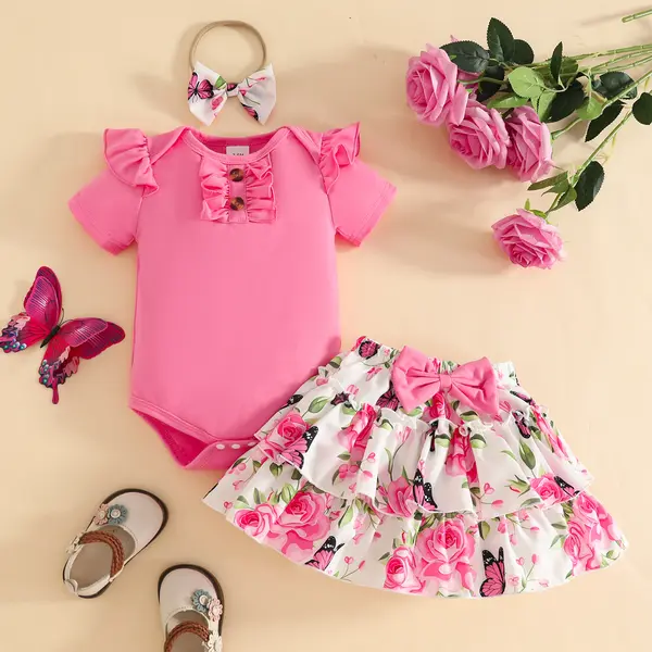 Compleu Fetițe Roz 3 Piese Little Rose Tatiana - 0-3 luni