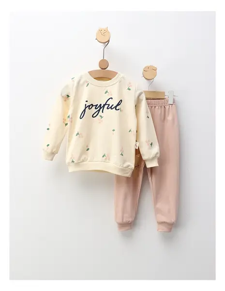 Compleu Joyful, model crem-corai