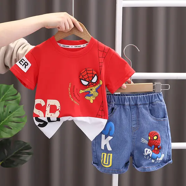 Compleu Rosu Baieti Omul Paianjen maneca scurta - 4-5 ani